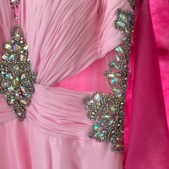 Pink chiffon open back crystal prom dress - Picture 4 of 8
